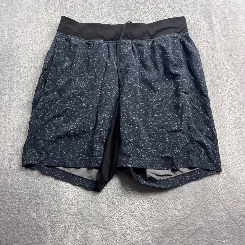 Lululemon Mens Pace Breaker 7 Inch Shorts Black White Speckled Athletic Running